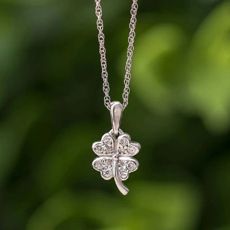 women modern necklaces -Diamond Accented Four Leaf Clover Pendant Necklace