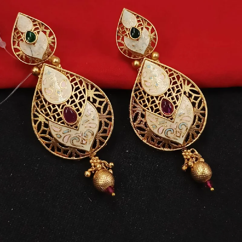 women art deco earrings -Padmawati Bangles Gold Plated Kundan Stone And Meenakari Dangler Earrings