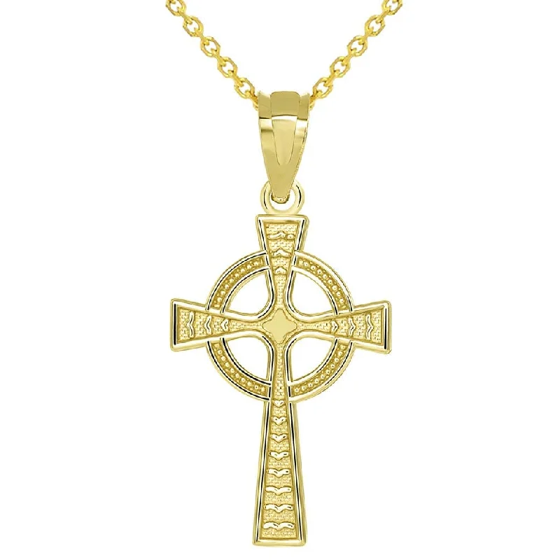 women gemstone drop pendant necklaces -14k Yellow Gold Celtic Cross with Eternity Circle Charm Pendant with Cable Necklace