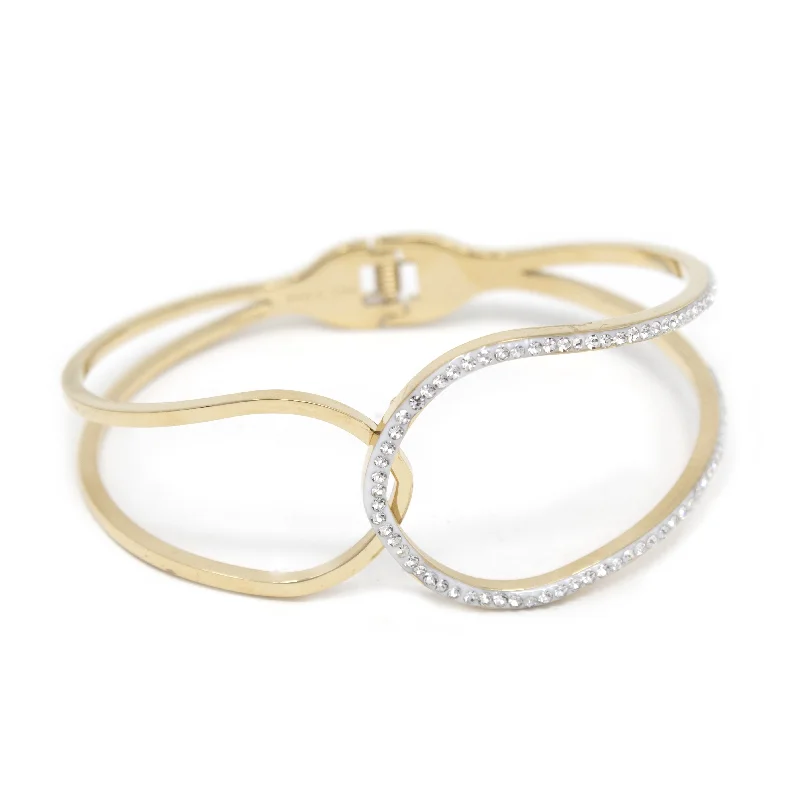 women chain bangles -Stainless St CZ Interlaced Bracelet Gold Plated