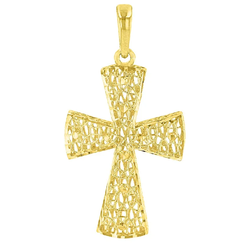 women silver necklaces -14k Yellow Gold Textured 3D Filigree Catholic Cross Pendant (Medium)