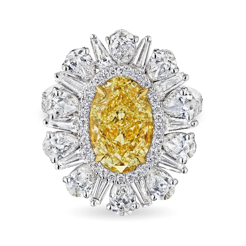 women gold engagement rings -Oval Cut Fancy Light Yellow Cocktail Ring, 4 CT