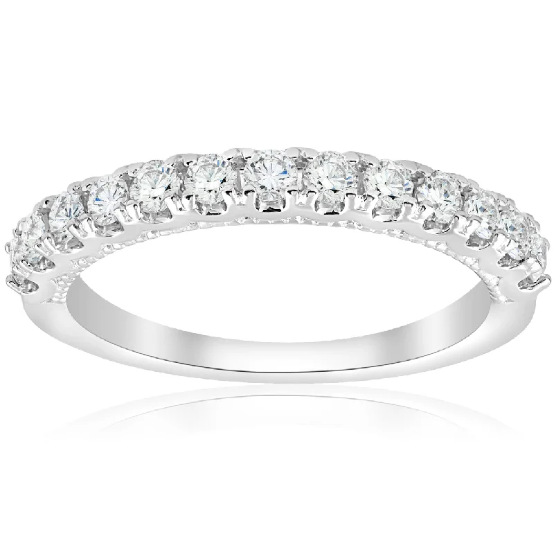 women platinum engagement rings -1/2ct U Prong Diamond Milgrain Wedding Ring 14k White Gold