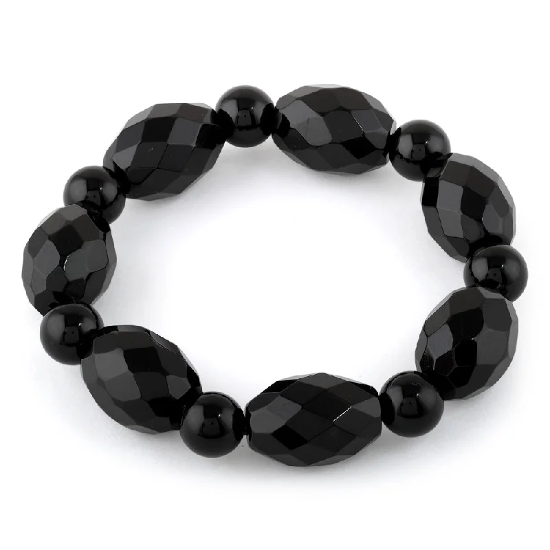 women oval bangles -Black Agate Faceted Gemstone Bracelet