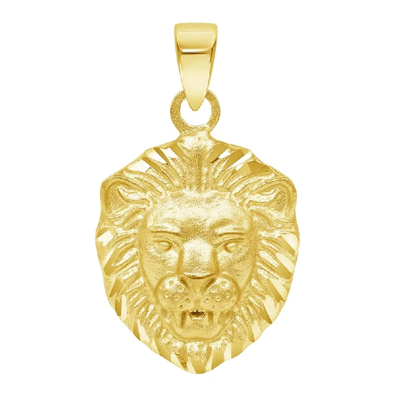 women charm necklaces -14k Yellow Gold Mini Lion Head Charm Animal Pendant