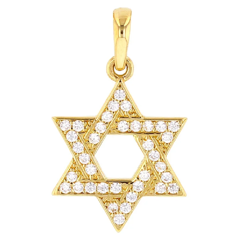 women bridal gold necklaces -Solid 14k Yellow Gold Small Simple Jewish Star of David Charm Pendant with Cubic Zirconia