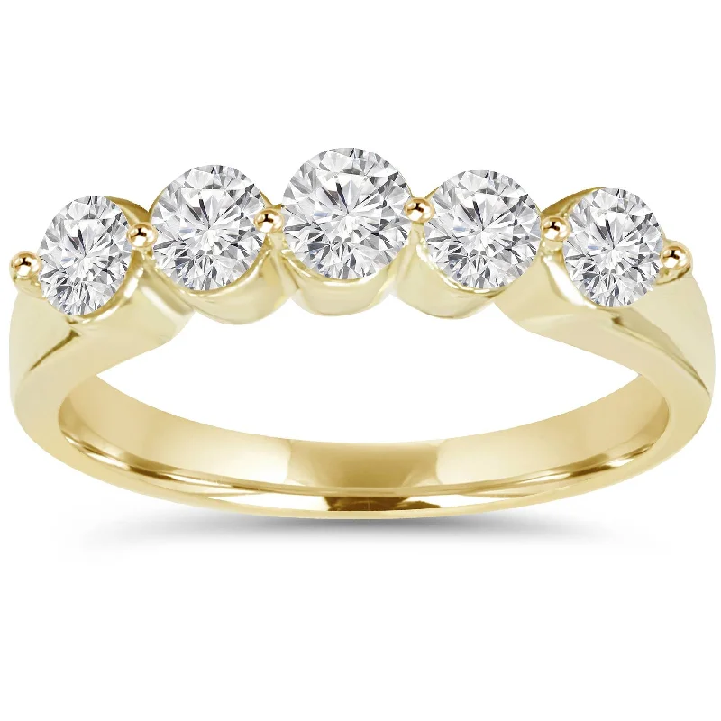 women diamond solitaire engagement rings -3/4Ct Diamond Five Stone Single Prong Wedding Ring 10k Yellow Gold