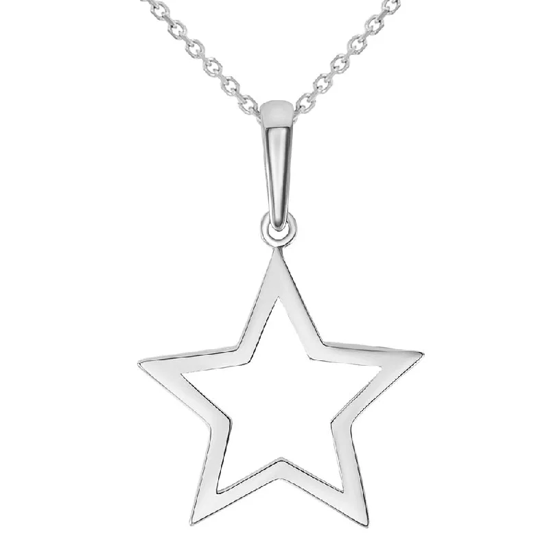 women chic necklaces -14k White Gold Open Star Charm Pendant Necklace