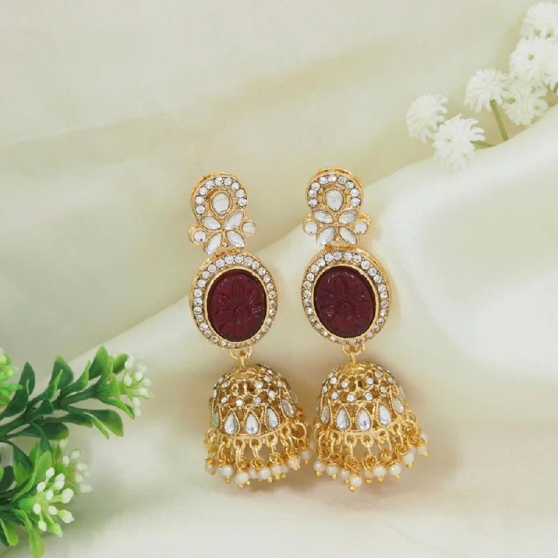 women eco-friendly earrings -Etnico Gold Plated Traditional Kundan & Pearl Jhumka Dangle Earrings For Women (E3253M)