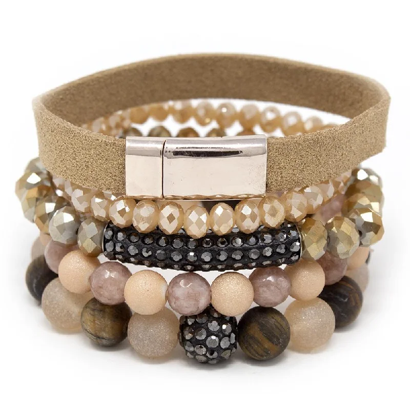 women friendship bracelets -Multi Stretch Bracelets with Golden Suede