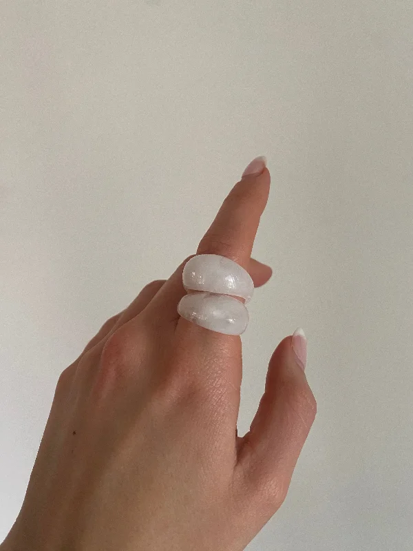 women gemstone rings -Chunky White Marble Ring