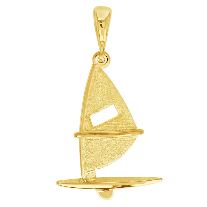 women matching necklaces -Solid 14k Yellow Gold Sailing Sailboard Windsurfing Pendant