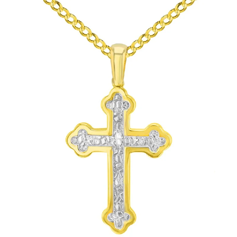 women vintage-style necklaces -14K Yellow Gold Elegant Eastern Orthodox Cross Pendant with Cuban Necklace