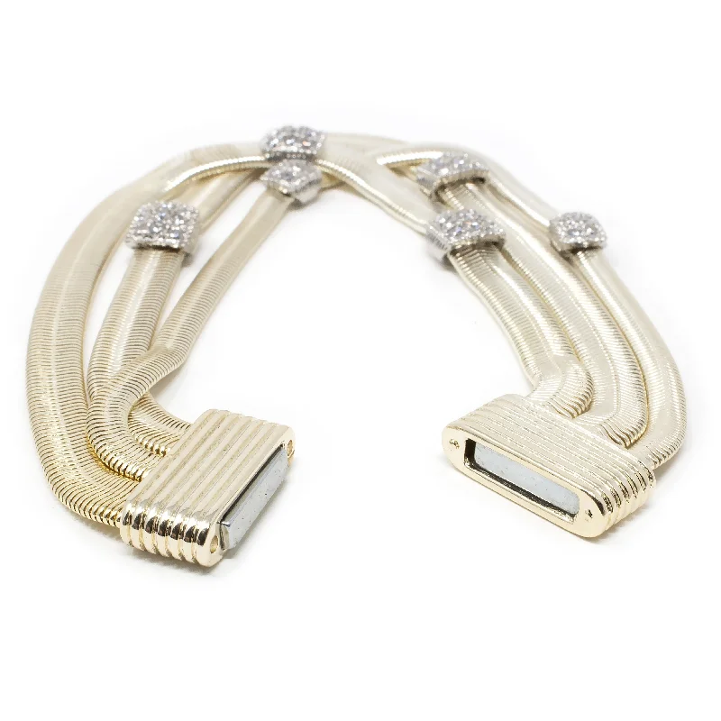 women wedding bracelets -Two Tone Three Row Snake Chain Bracelet Pave Station