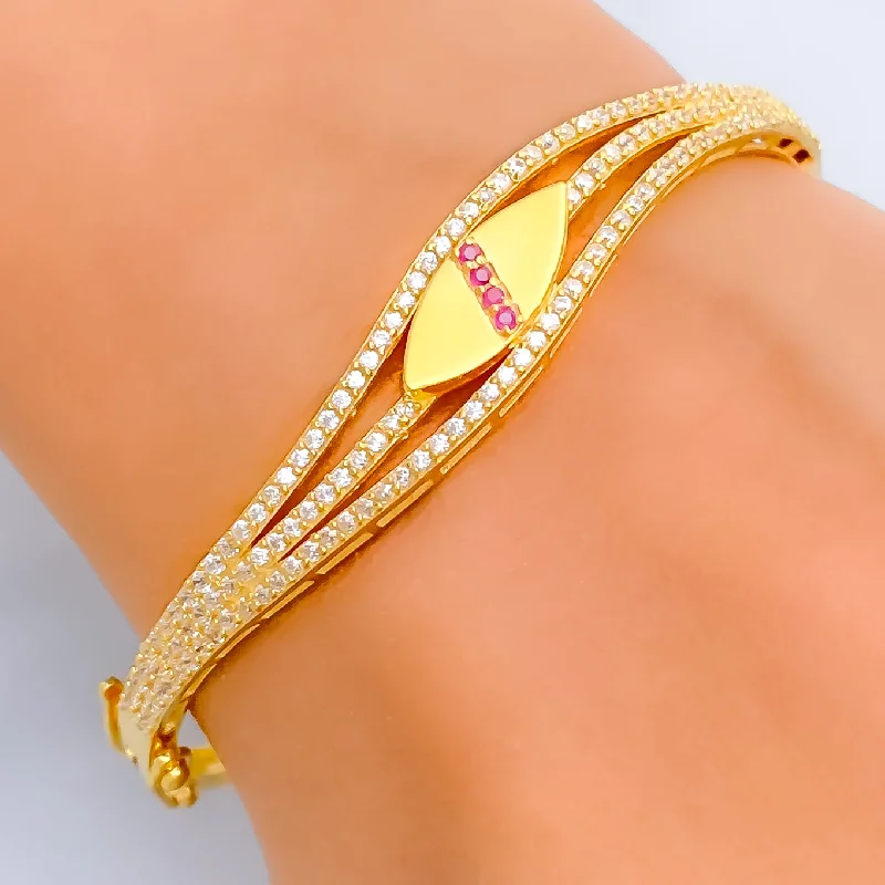 women gold bangles set -Dazzling Glowing 22k Gold CZ Bangle Bracelet