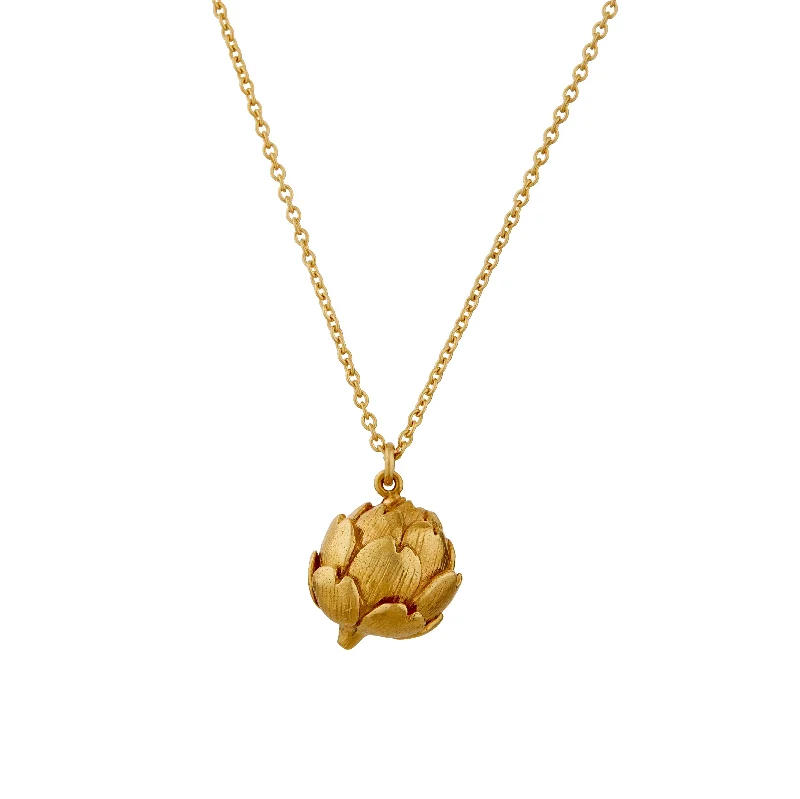 women gold plated necklaces -Gold Vermeil Necklace - "Artichoke with Engraved Heart"