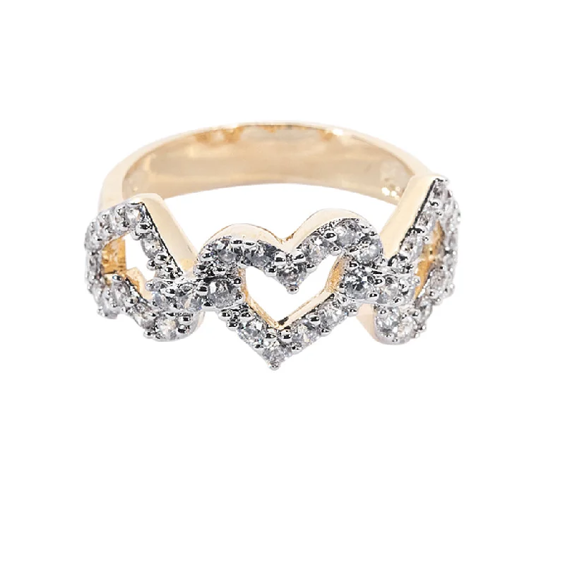 women yellow gold rings -Interlocking Pave Hearts Band