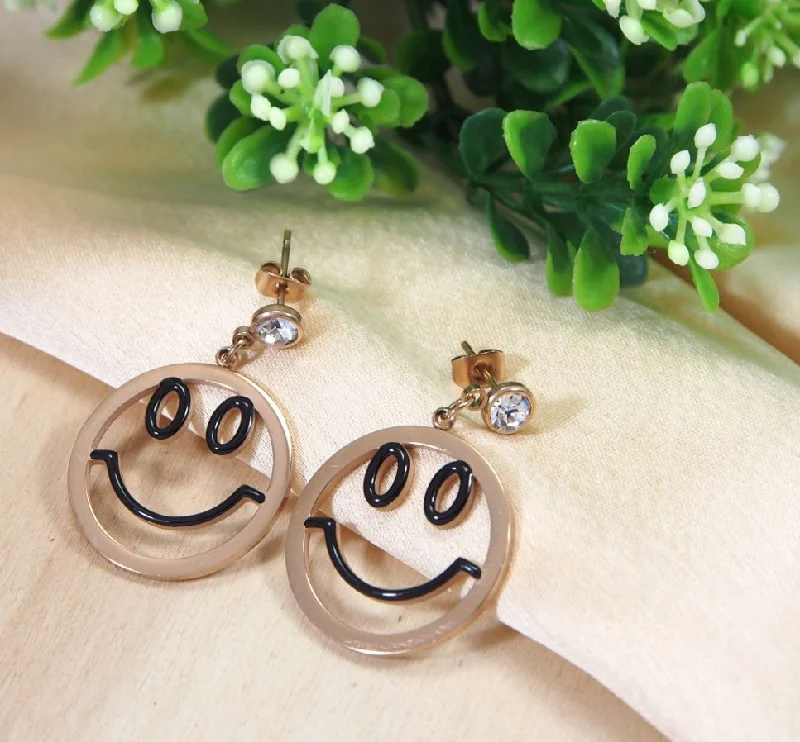 women chunky earrings -Tarohi Jewels Stainless Steel Rosegold Plated Smiley Face Earring- STNER 2703