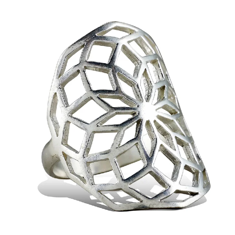 women wide band rings -<span>RAS-003<span>: </span></span>Sacred Flower Ring - Silver