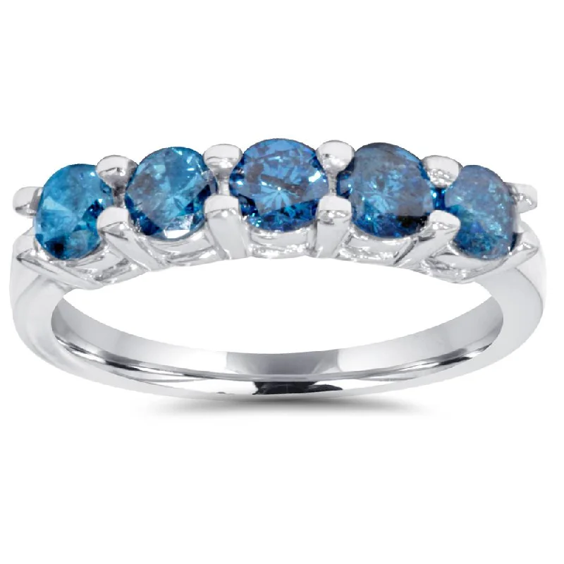 women fancy engagement rings -1/2ct Blue Diamond Wedding Ring 14K White Gold