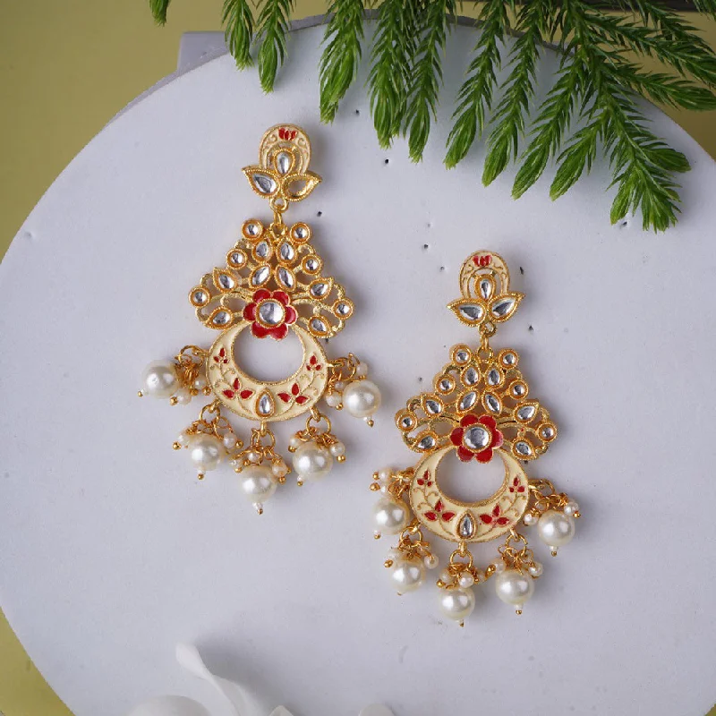 women silver hoop earrings -Shagna Gold Plated Meenakari And Pearls Dangler Earrings