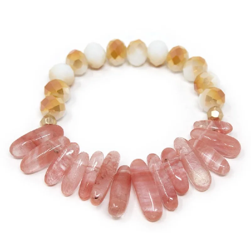 women stacking bracelets -Semi Precious Stone Stretch Bracelet Pink