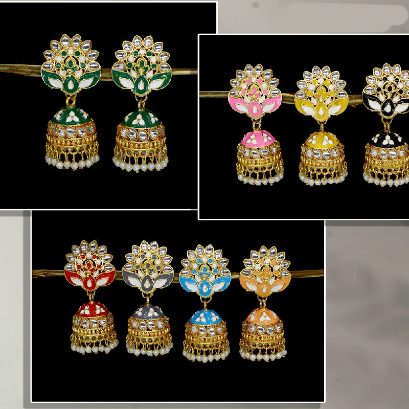 women gem earrings -Mahavir  Gold Plated Kundan Stone And Meenakari Jhumki Earrings