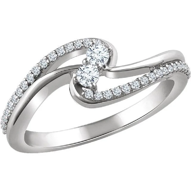 women modern engagement rings -1/4CT Two Stone Forever Us Diamond Ring 10K White Gold