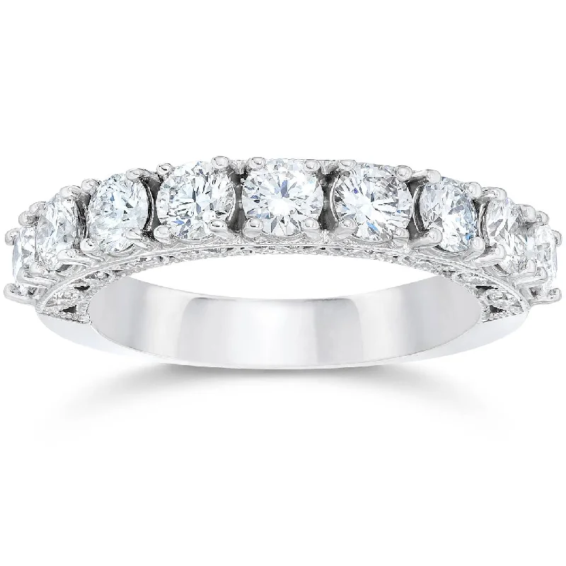 women modern luxury engagement rings -1 1/2ct Vintage Diamond Wedding Ring 14K White Gold