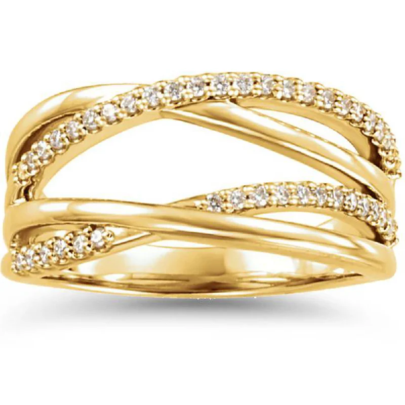 women engagement rings with matching bands -1/4CT Diamond Criss Cross Right Hand Ring 14K Yellow Gold