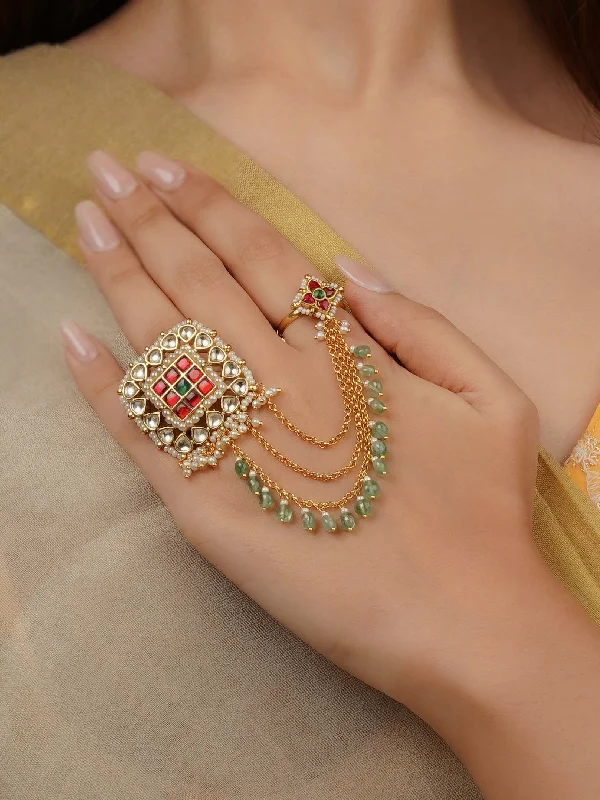 women anniversary diamond rings -Multicolor Gold Plated Jadau Kundan Ring - MRNG190M