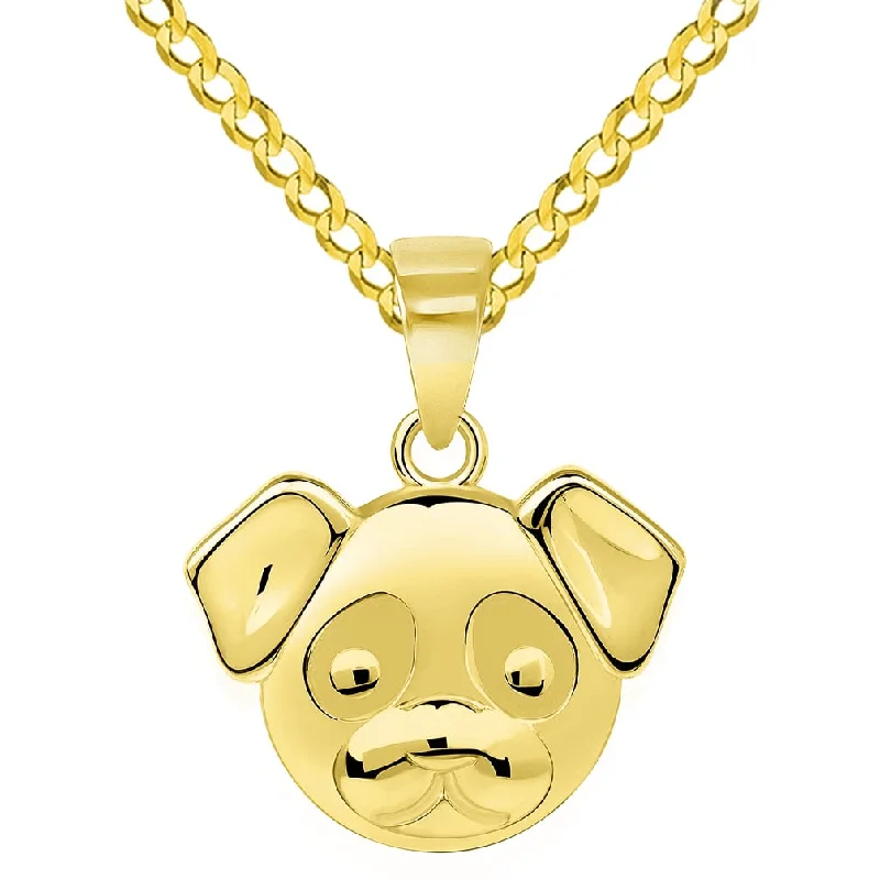 women birthstone necklaces -14k Yellow Gold Mini Puppy Face Charm Animal Pendant with Cuban Curb Chain Necklace