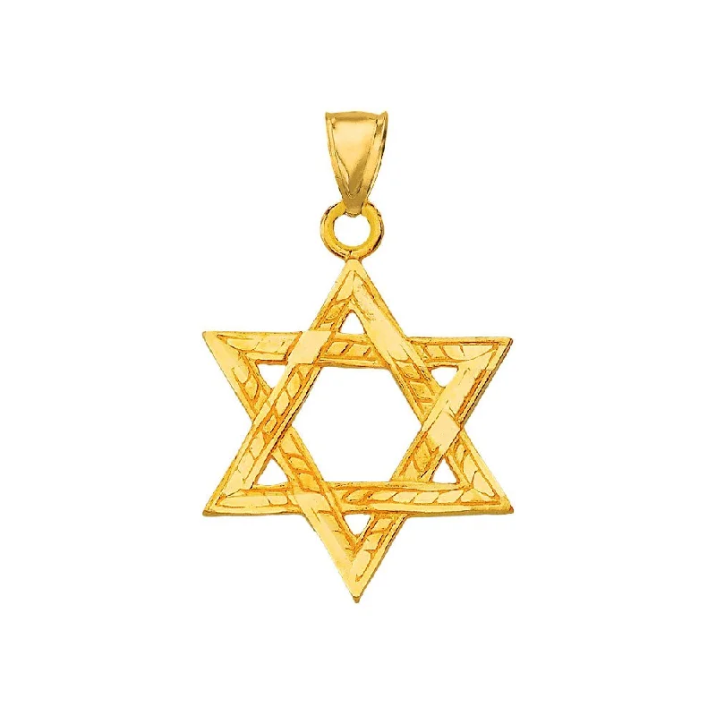 women bridal gold necklaces -Solid 14k Yellow Gold Textured Star of David Charm Jewish Pendant