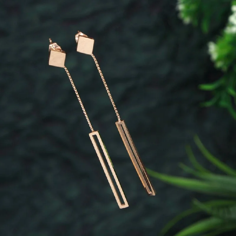 women custom engraved earrings -Tarohi Jewels Stainless Steel Rosegold Plated Long Rectangle Shaped Earring-STNER 2757