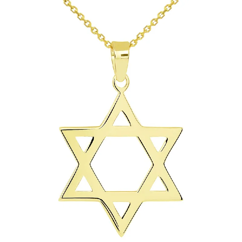 women long pendant necklaces -Solid 14k Yellow Gold Classic Hebrew Star of David Pendant Necklace