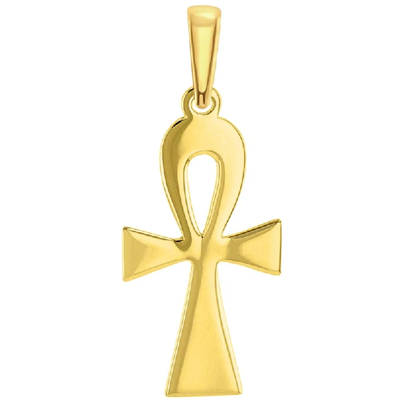 women custom necklaces -14k Solid Yellow Gold Egyptian Coptic Ankh Cross Pendant with High Polish (1.6")