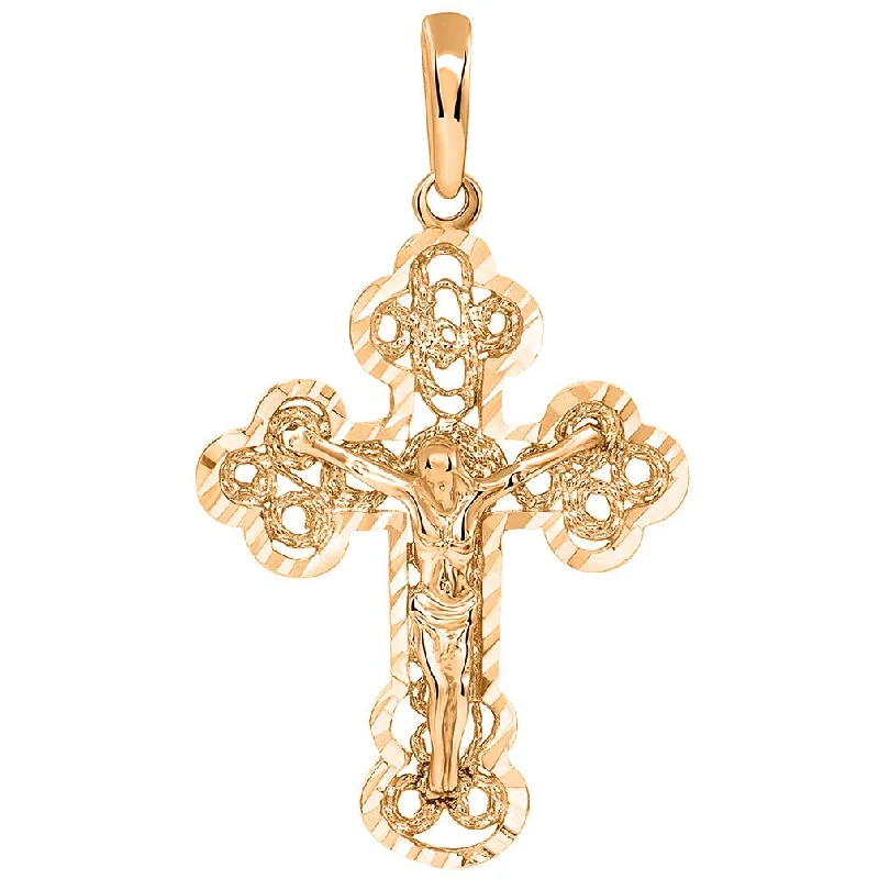 women wedding day necklaces -Solid 14k Rose Gold Filigree Eastern Orthodox Cross Crucifix Pendant