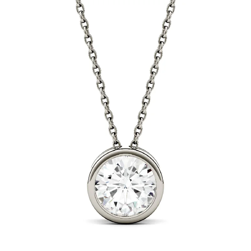 women delicate necklaces -1 Carat TW Charles & Colvard Moissanite Bezel Pendant in White Gold