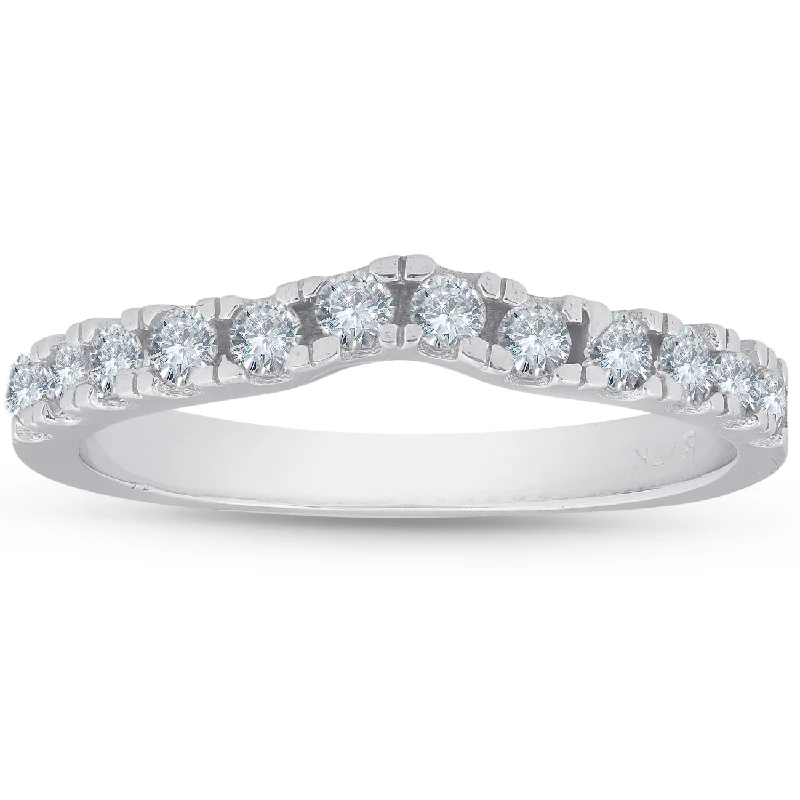 women modern engagement rings -1/3ct Curved Diamond Wedding Guard Ring 14K White Gold