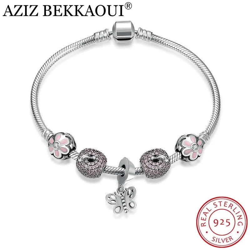 women fashion bangles -AZIZ BEKKAOUI Brand Bracelet 925 Sterling Silver Butterfly Charms Full Crystal