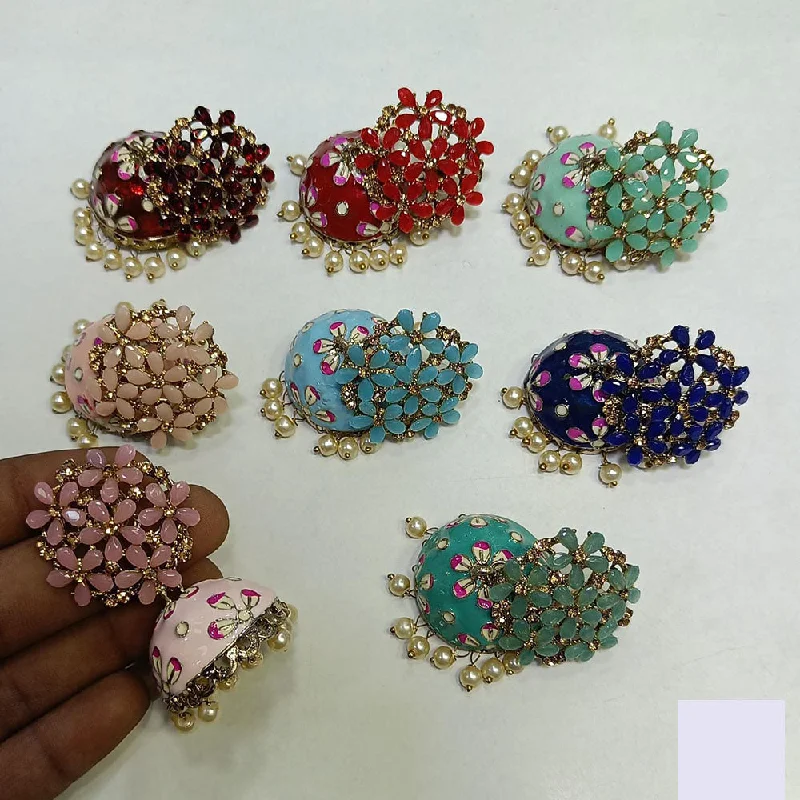 women statement drop earrings -Rani Sati Jewels Pota Stone And Pearls Meenakari Jhumki Earrings