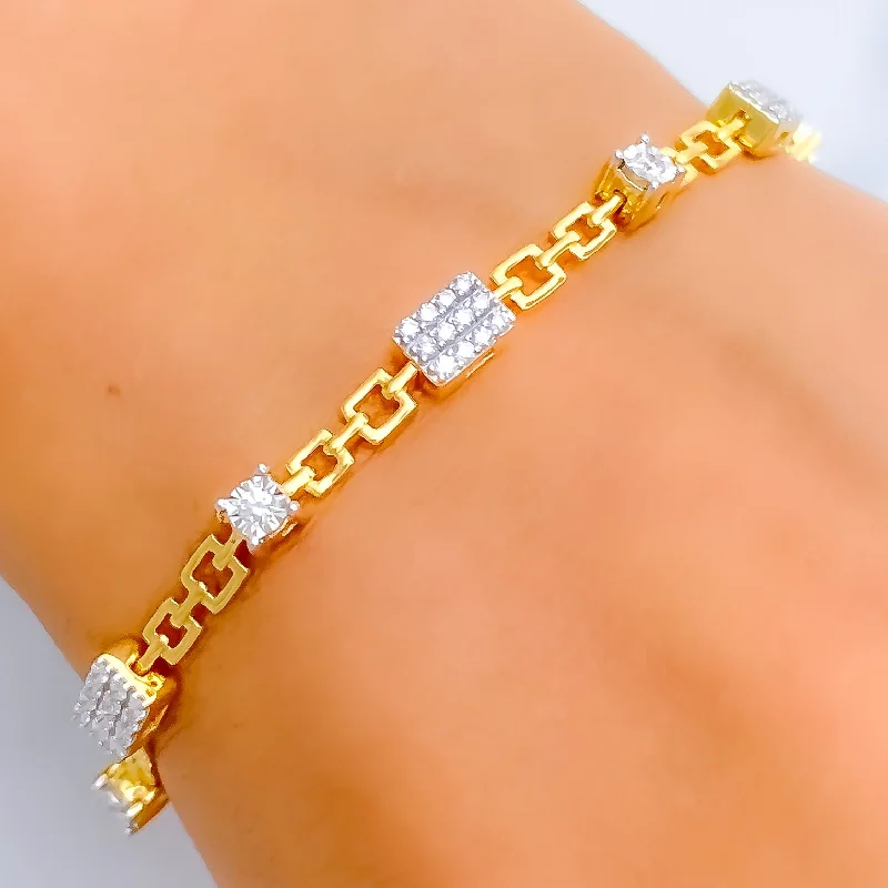 women vintage bangles -Alternating Chain Linked Diamond + 18k Gold Bracelet