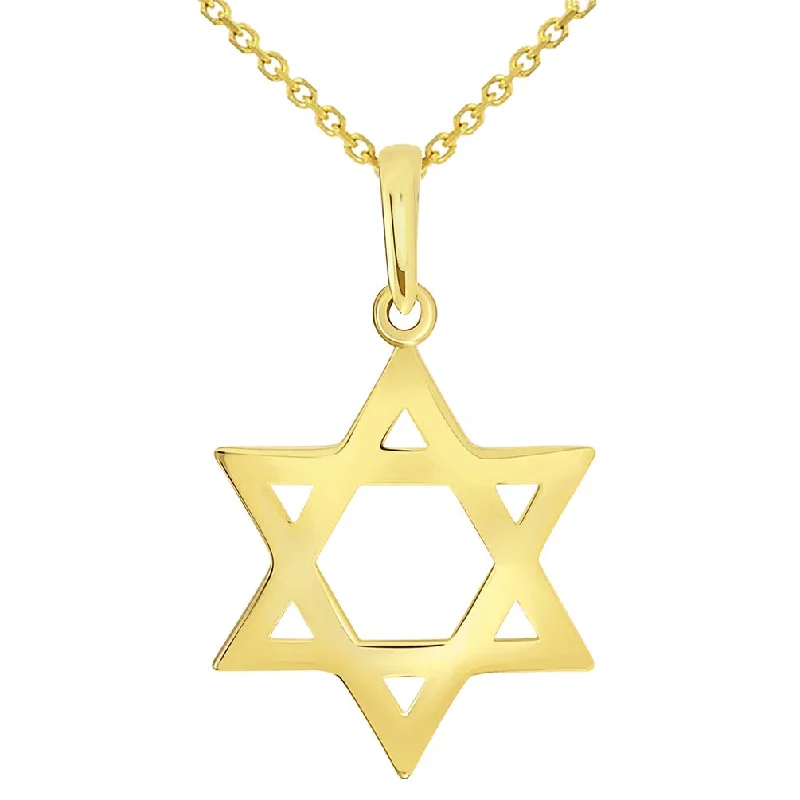 women gemstone necklaces -Polished 14k Yellow Gold Simple Jewish Charm Star of David Pendant Necklace