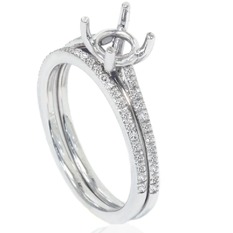 women wedding engagement rings -1/5ct Pave Cathedral Diamond Engagement Ring Setting 14K White Gold