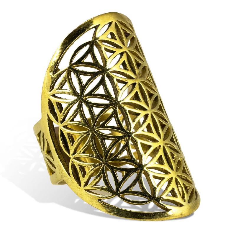 women emerald cut rings -<span>RBR-012<span>: </span></span>Flower of Life Oval Ring - Brass