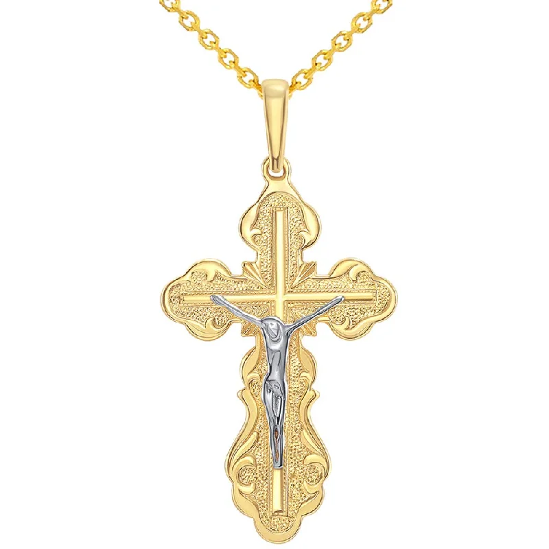 women choker necklaces -14k Yellow Gold Russian Bless and Save Scripted Cross Eastern Orthodox Jesus Crucifix Pendant Necklace