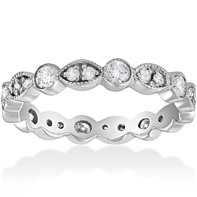 women engagement rings with matching bands -Deco 3/4Ct Diamond Eternity Anniversary Stackable Wedding Ring 14K White Gold