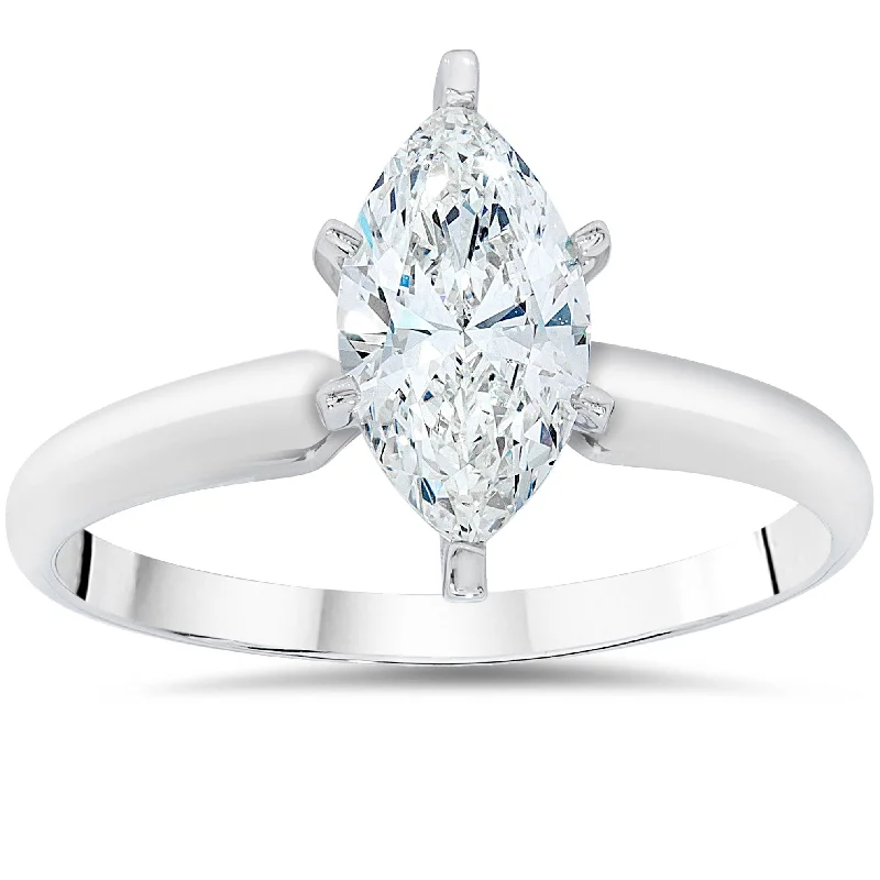 women gold engagement rings -1ct Solitaire Marquise Enhanced Diamond Engagement Ring 14K White Gold