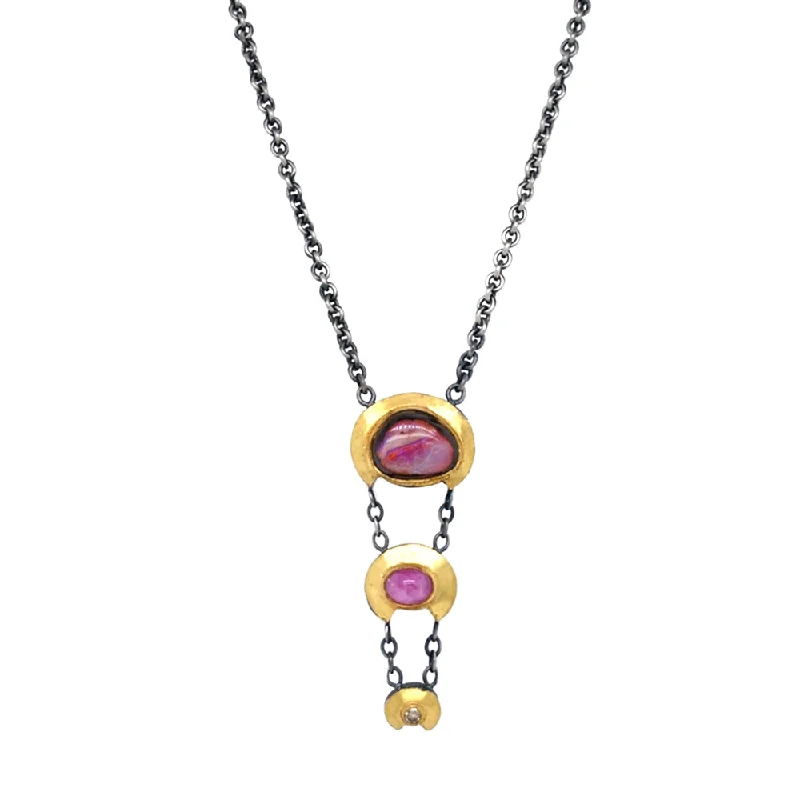 women statement gold necklaces -One-of-a-Kind Koroit Opal & Pink Montana Sapphire Cabochon Necklace - "Trapeze"