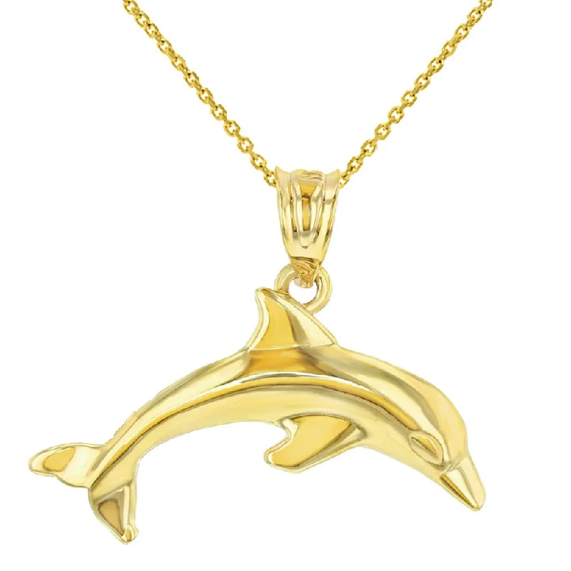 women vintage charm necklaces -14K Yellow Gold Jumping Dolphin Animal Pendant Necklace with High Polish